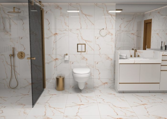 Modern,Bathroom,,Minimalist,Decor,With,Marble,Floors