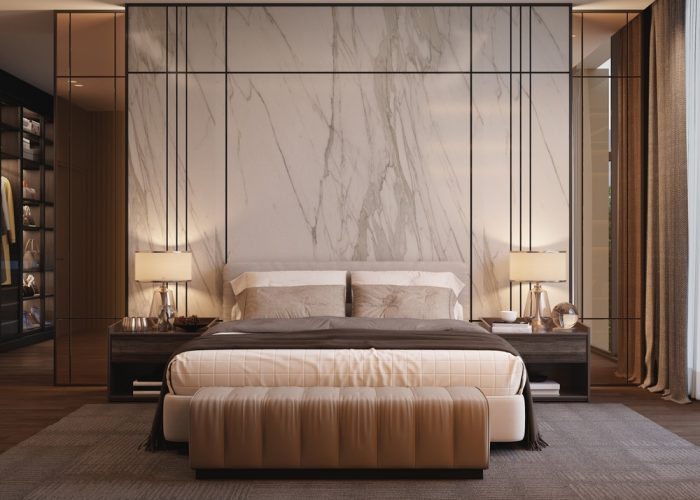 Luxury,Bedroom,In,Modern,Style,With,Marble.3d,Rendering