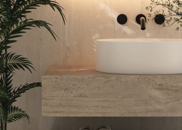Round,White,Ceramic,Washbasin,On,Marble,Stone,Vanity,Bathroom,Counter,
